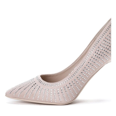 Beżowe czółenka z ozdobnymi cyrkoniami na szpilce Cyrina - Obuwie