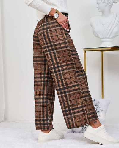 Royalfashion Camel női széles kockás nadrág
