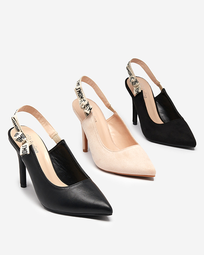 OUTLET Eco - velúr fekete női pumpák tűsarkún, szalaggal Ristra - Cipők