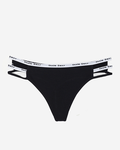 Női fekete pamut tangabugyi csíkokkal - Fehérnemű