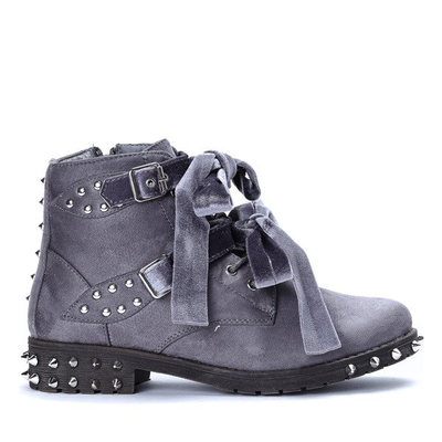 Szare workery z ćwiekami Liana - Obuwie