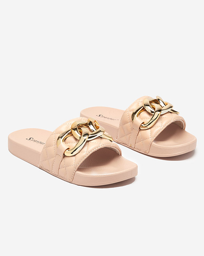 OUTLET Női bézs steppelt papucs arany lánccal Eteris - Lábbeli