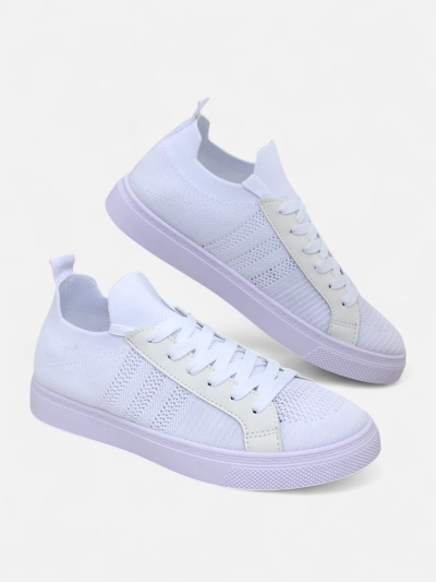 Aurelio Fehér Textil és Öko Bőr Sneakerek Lapos 2,5 cm-es Platformmal