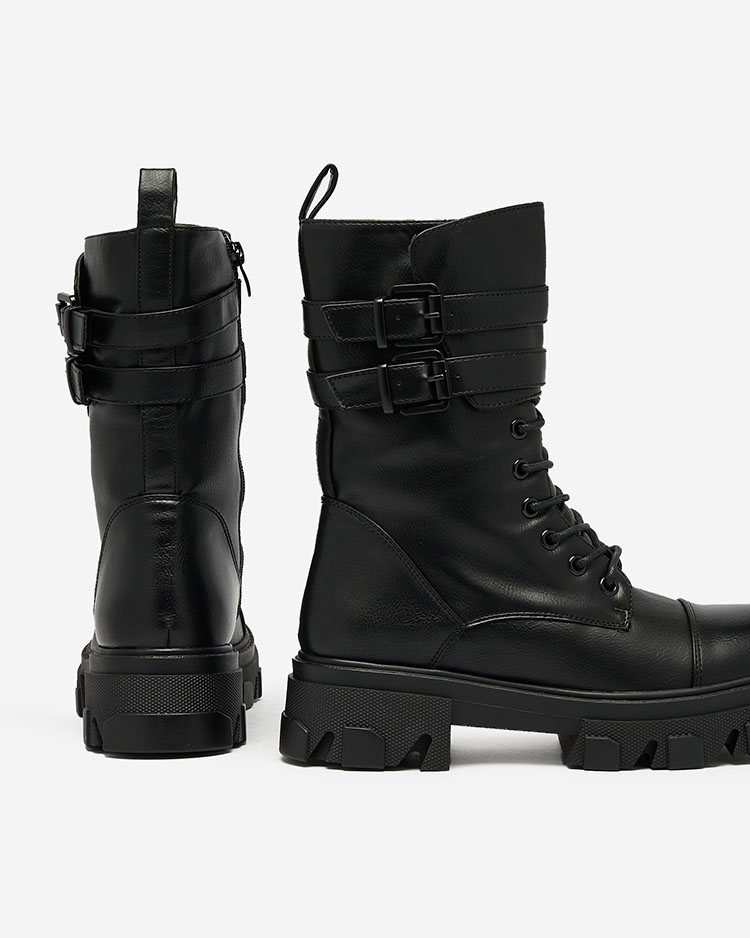 Royalfashion Eco bőr női bagger csizma fekete színben Faserti