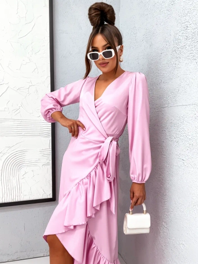 Royalfashion Megkötős női midi ruha fodrokkal