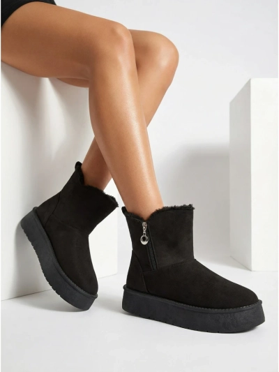 Aurora női fekete ökológiai bőr téli bokacsizma