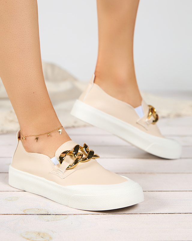 OUTLET Női bézs bebújós cipő vastagabb talppal Senula díszítéssel - Lábbeli