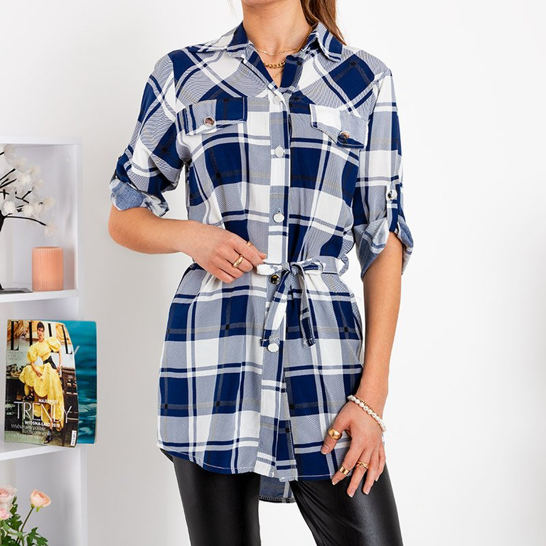 Női sötétkék kockás ing tunika - Ruházat