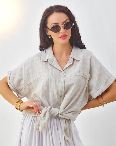 Royalfashion Női pamut ing embossinggal és rövid ujjakkal