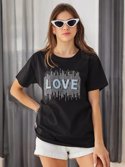 Royalfashion Női Pamut Póló LOVE Strasszkövekkel