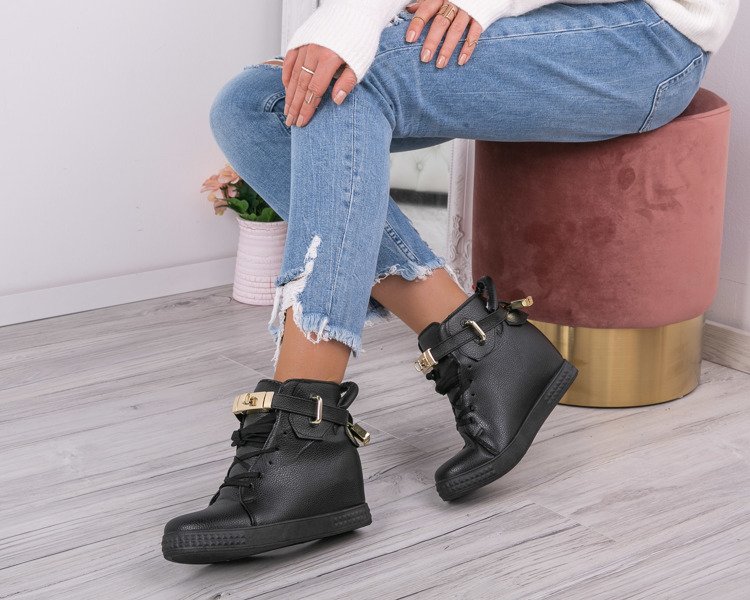 Czarne sneakersy na krytym koturnie Denneya - Obuwie