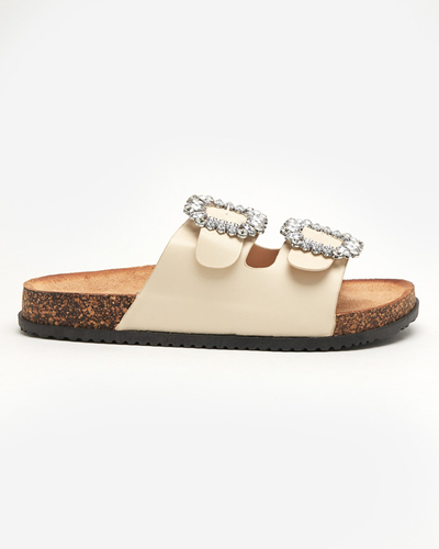 OUTLET Bézs színű női papucs Oterina csattal - Lábbeli