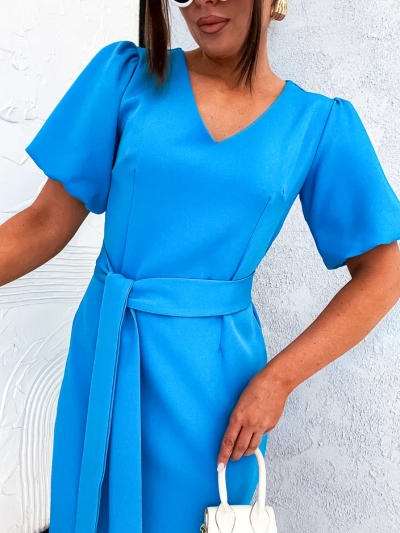 Royalfashion Női mini ruha puffos ujjakkal és V nyakkal