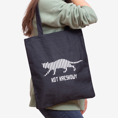 Fekete szövettáska macskajelzéssel és nyomattal - Kiegészítők