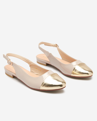 OUTLET Bézs és piros női balerinák nyitott sarokkal Eleaxi - Cipők