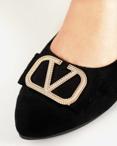 Női fekete balerinák orrrészen díszes Cavo - Lábbeli