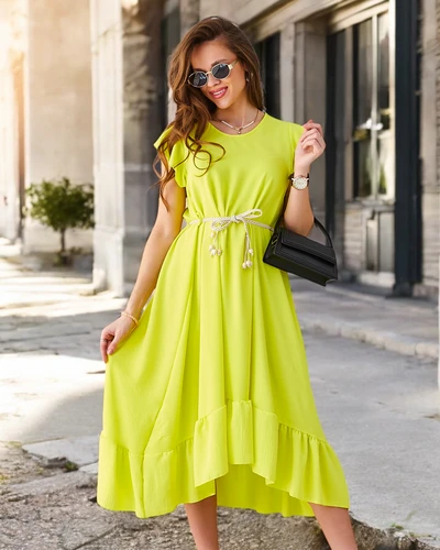 Royalfashion Női midi ruha fodrokkal és rövid ujjakkal