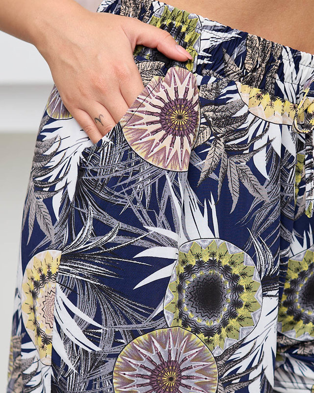 Sárga és sötétkék mintás női rövidnadrág - Ruházat