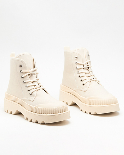 Krémszínű, lapos sarkú női csizma Roulle - Cipők