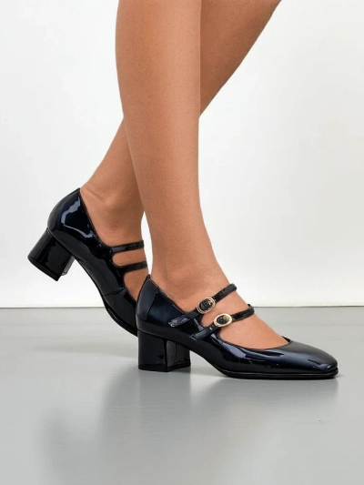 Royalfashion Lakkbőr női magassarkú, blokk sarkú, pántos Weyy