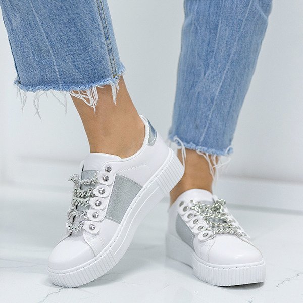 Biało - srebrne sportowe buty z łańcuszkiem Cunea - Obuwie