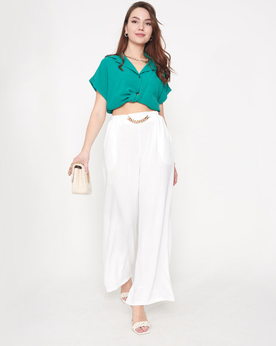 Női fehér széles palazzo nadrág lánccal - Ruházat