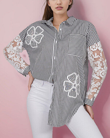 Royalfashion Női csíkos ing csipkével