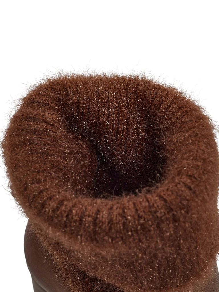 Tirave női öko bőr bokacsizma vastag sarokkal és kötött anyaggal