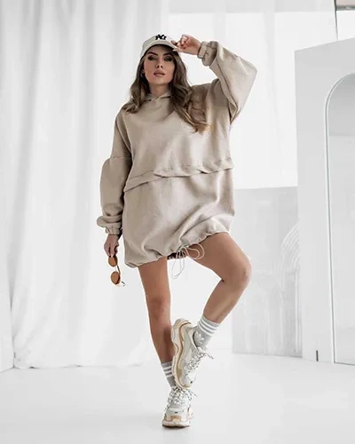 Royalfashion Női pamut miniruha kapucni típus