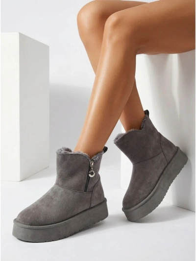 Luna női szürke műbőr elegáns téli bokacsizma