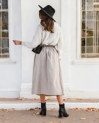 Royalfashion Női midi szoknya corduroy hatású anyagból
