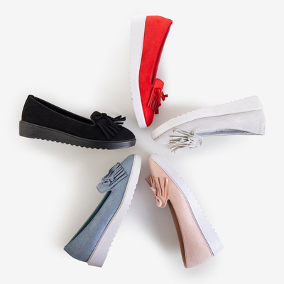 Piros női mokaszin rojtokkal és Laureana íjjal - cipő