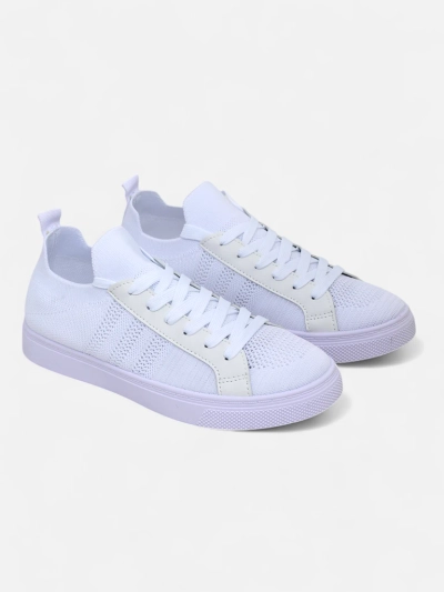 Aurelio Fehér Textil és Öko Bőr Sneakerek Lapos 2,5 cm-es Platformmal