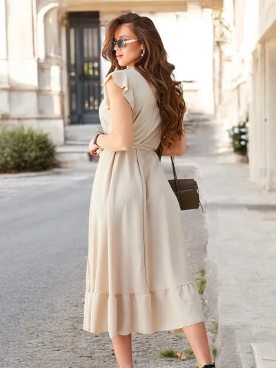 Royalfashion Női midi ruha fodrokkal és rövid ujjakkal
