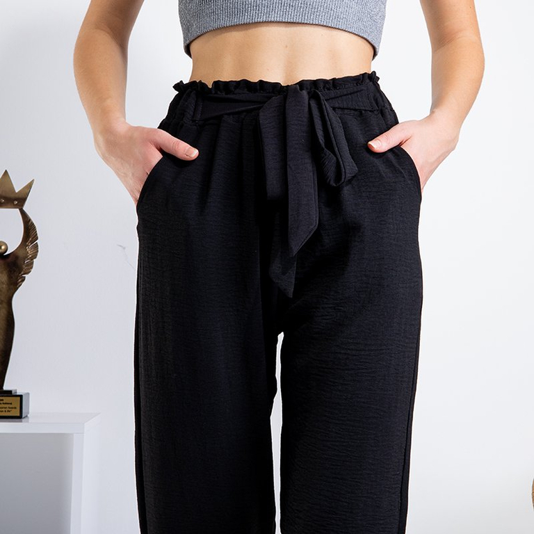 Női fekete nadrág összeszedett derékkal - Ruházat