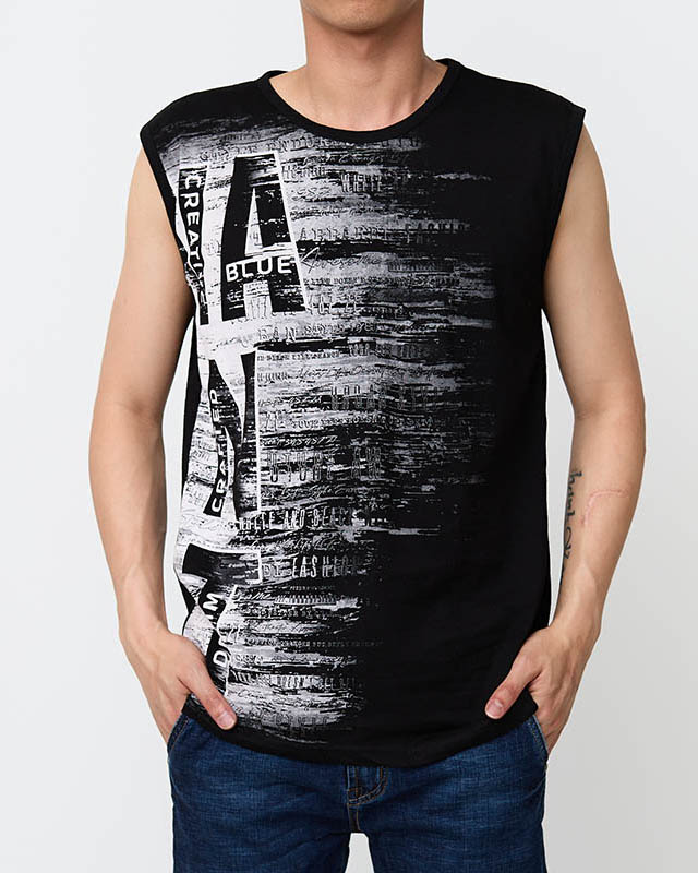 Fekete színű férfi ujjatlan nyomott póló - Ruházat