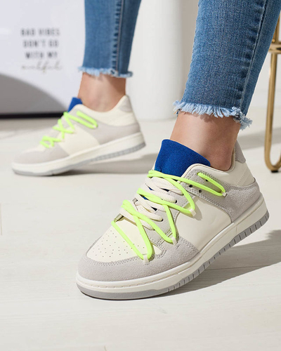 Fehér-szürke női sportcipő neonszínű cipőfűzővel Olierinc - Lábbeli
