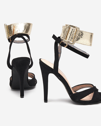 OUTLET Női szandál fekete magassarkú arany csíkkal Magnesias - Lábbeli