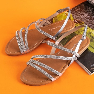 OUTLET Ezüst női szandál köbös cirkóniával Mitali - Cipő