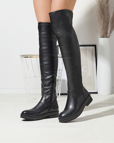 Női lapos talpú, térdig érő, fekete színű női csizma Sereii- Footwear