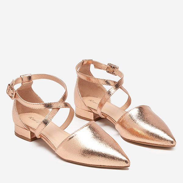 OUTLET Rózsaszín és arany női balerinák lapos sarkú Osies- Cipők