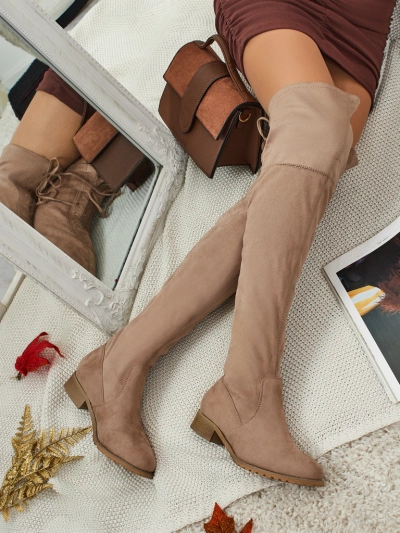 Denvoria női térd fölötti öko velúr csizma