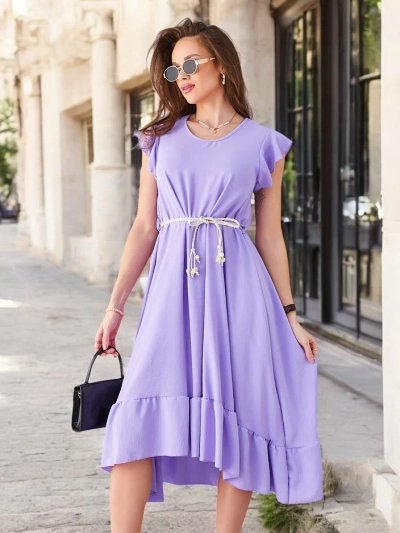 Royalfashion Női midi ruha fodrokkal és rövid ujjakkal