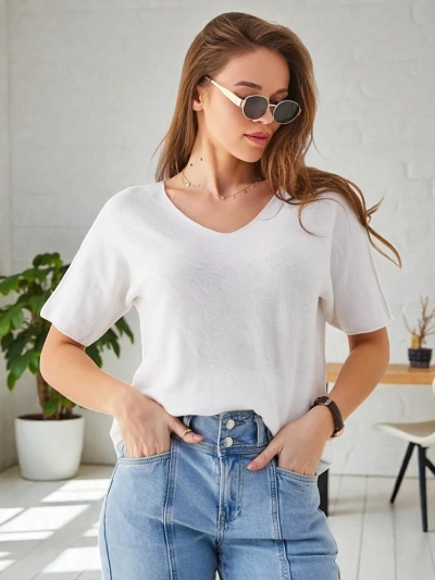 Royalfashion Vékony női pulóver rövid ujjakkal