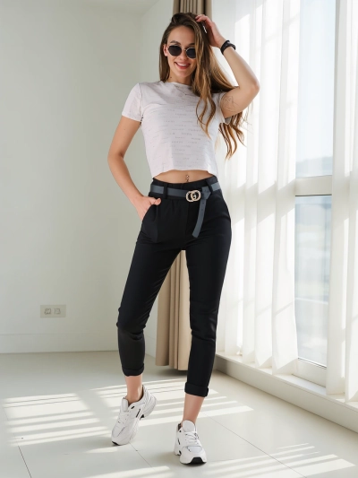Royalfashion Női viszkóz slim fit nadrág övvel