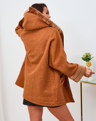Royalfashion Camel női rövid kabát szőrmével