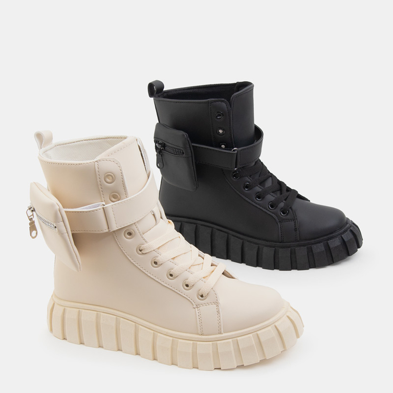 Fekete női munkáscsizma zsebbel Namiko - Cipő