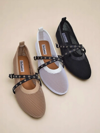 Royalfashion Arethusa Nero hálós balerinák lapos sarokkal