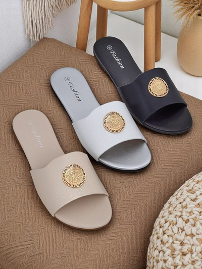 Royalfashion Női lapos talpú papucs Golden Slip