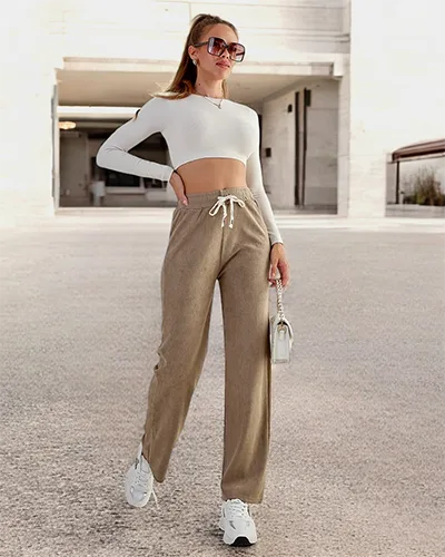 Royalfashion Női széles bordázott nadrág PLUS SIZE